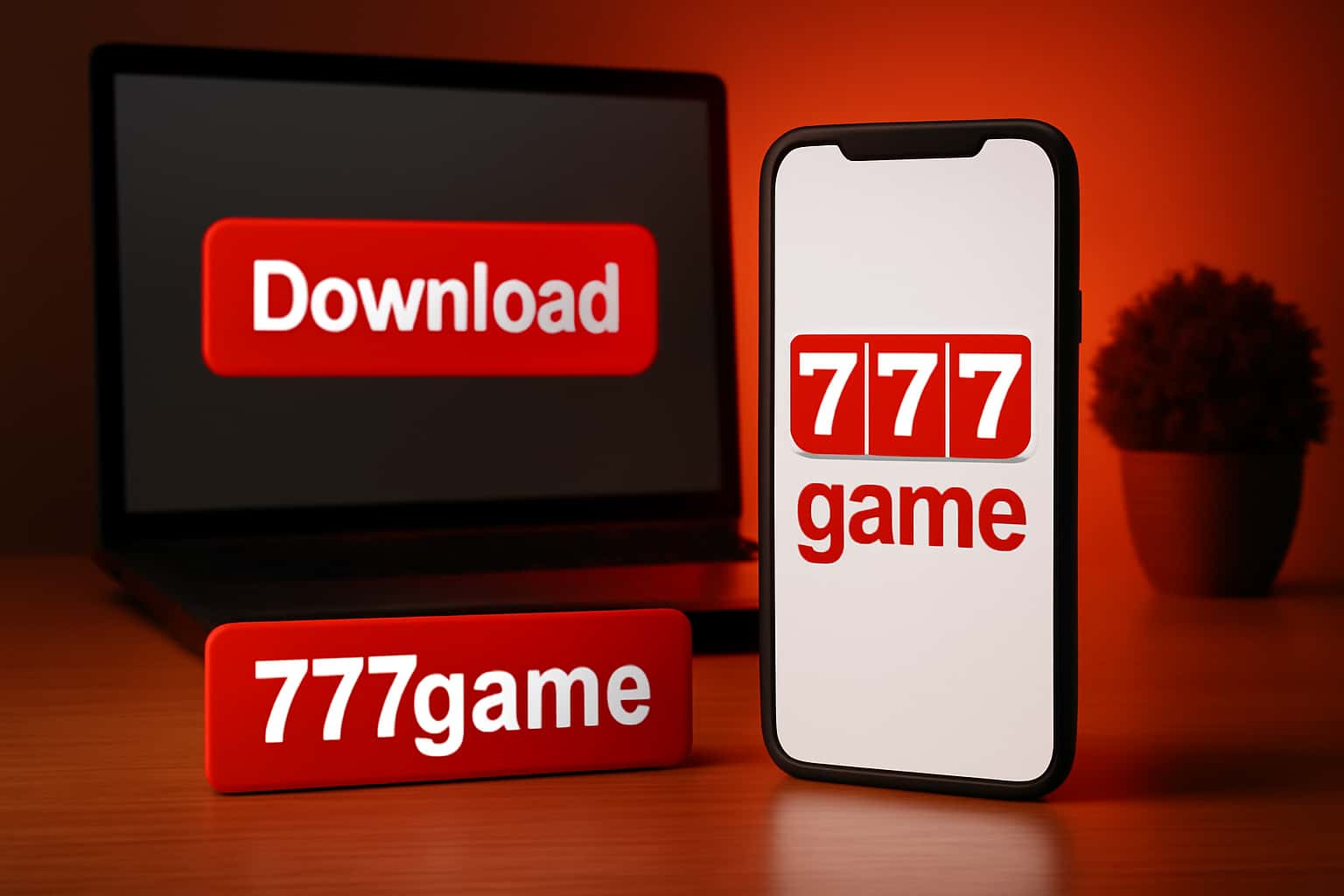 Informational scene about downloading the 777game application.