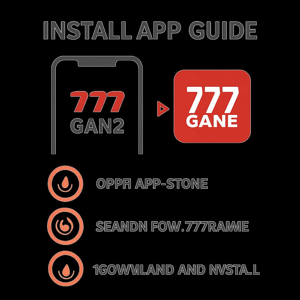 Diagram showing steps to install the 777game app.