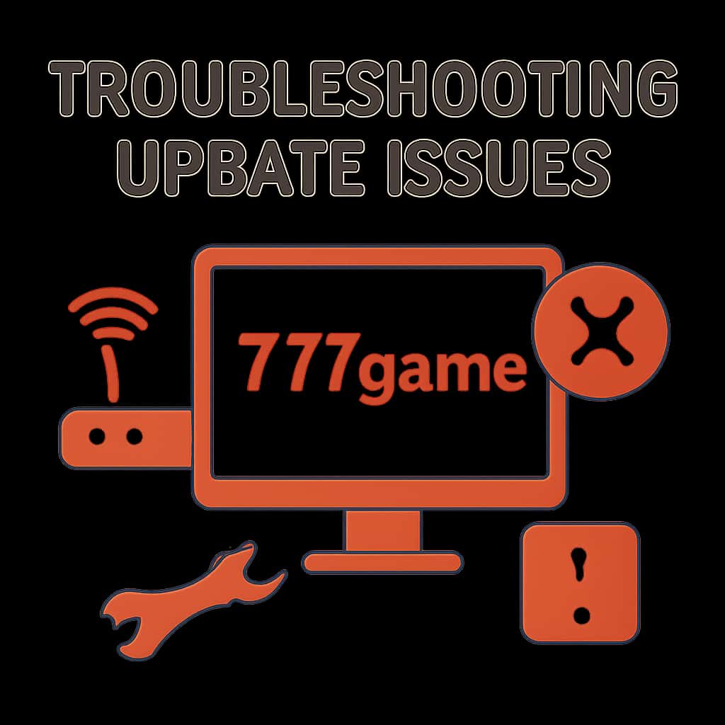 Illustration detailing troubleshooting steps for 777game updates.